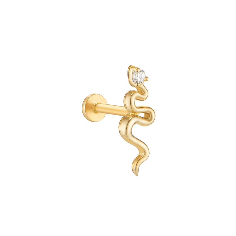 Snake Single Gem Stud Labret Piercing- 14K Gold