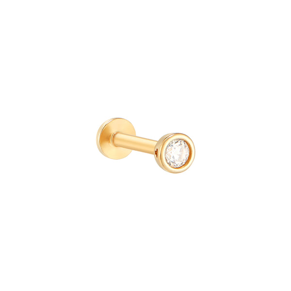 Bezel Gem Labret Piercing- 14K Gold