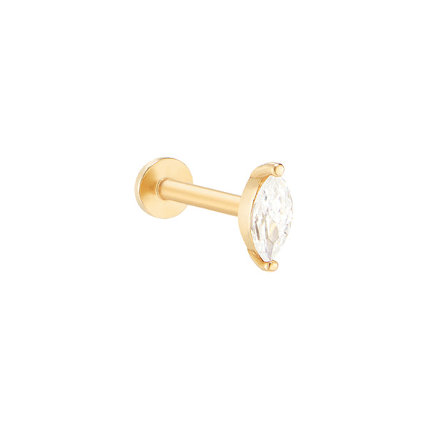 Solitaire Marquise Stud Flat Back Earring- 14K Gold