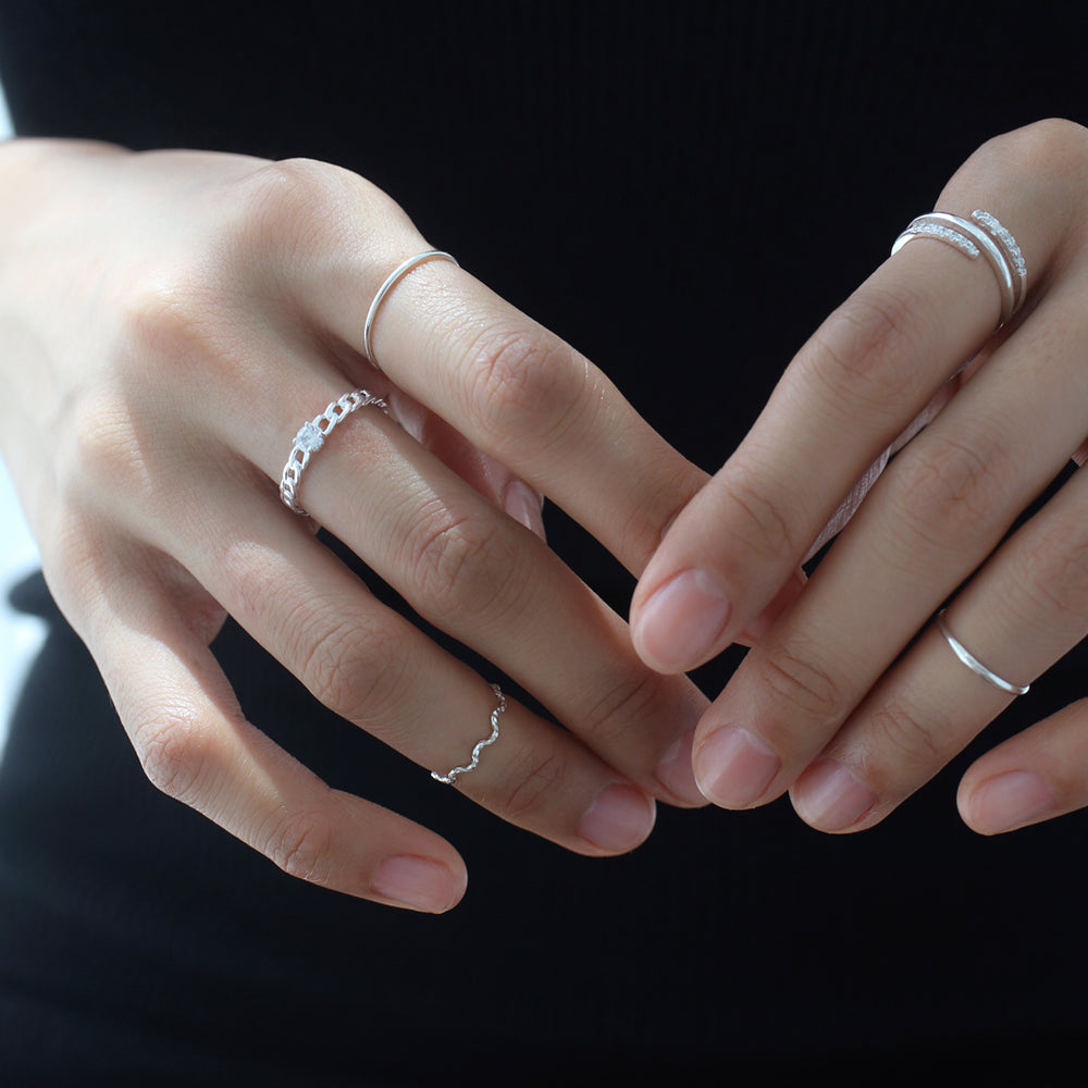 【2025A/W新作★送料無料】 Slim Wave Faceted Musemond | Silver Sterling 925 Ring アクセサリー