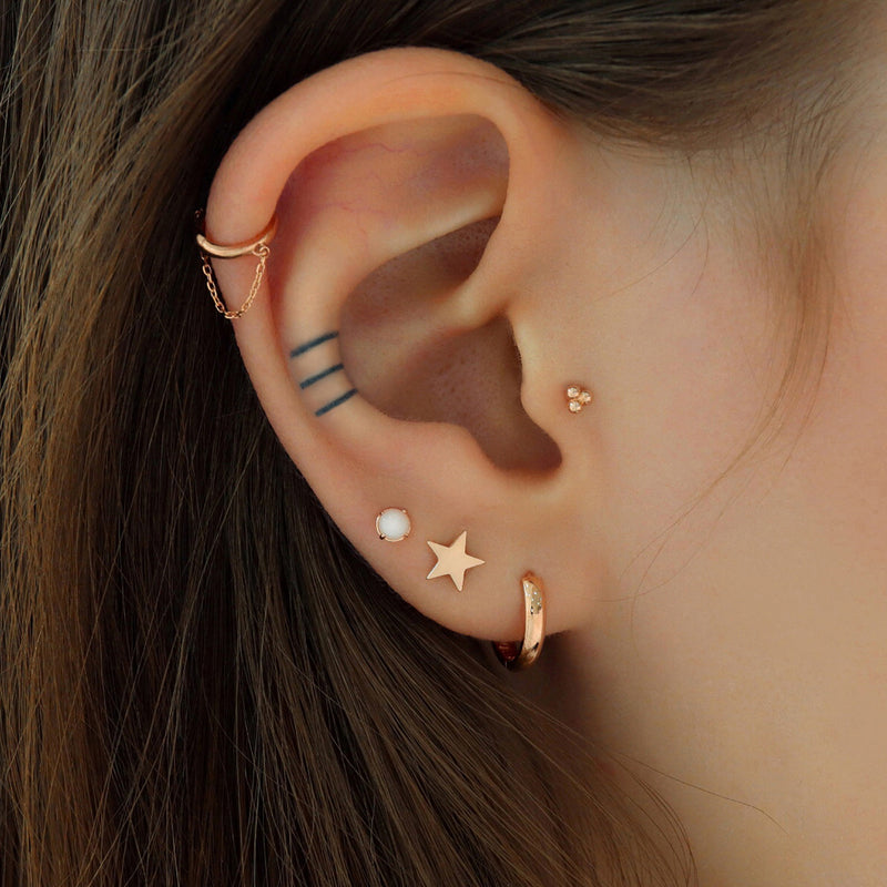 Moon and Star Double Piercing Earring 10k Gold