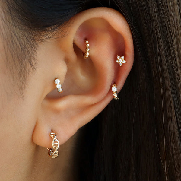Small Pave Star Ear Piercing- 14K Gold