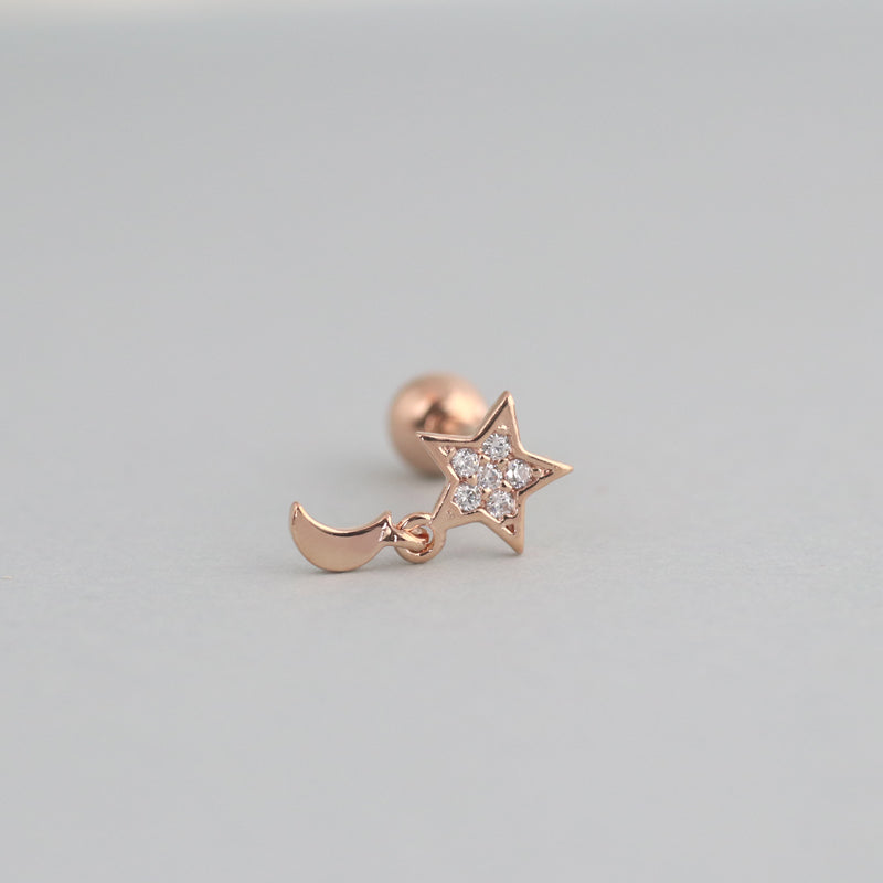 Star Moon Cartilage Piercing- Sterling Silver