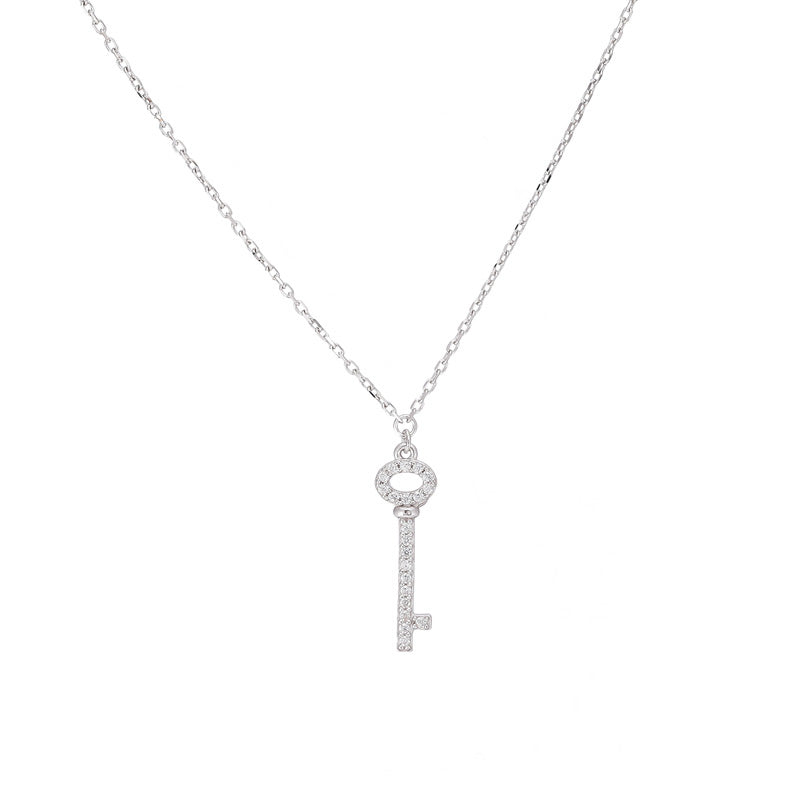 Key Pave Necklace- Sterling Silver