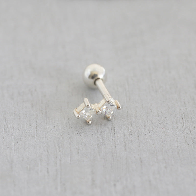 Double Crystal Cartilage Piercing- Sterling Silver