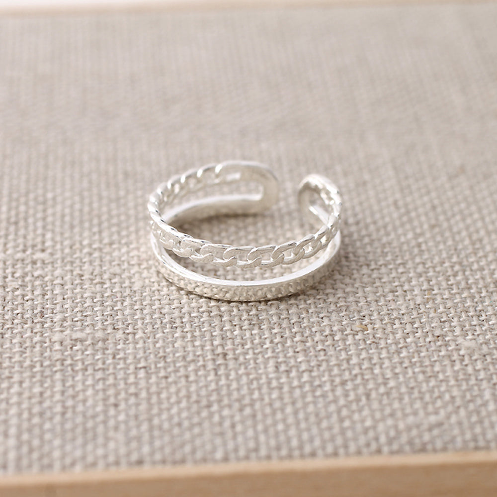 Sterling Silver Chain Double Band Ring | Musemond