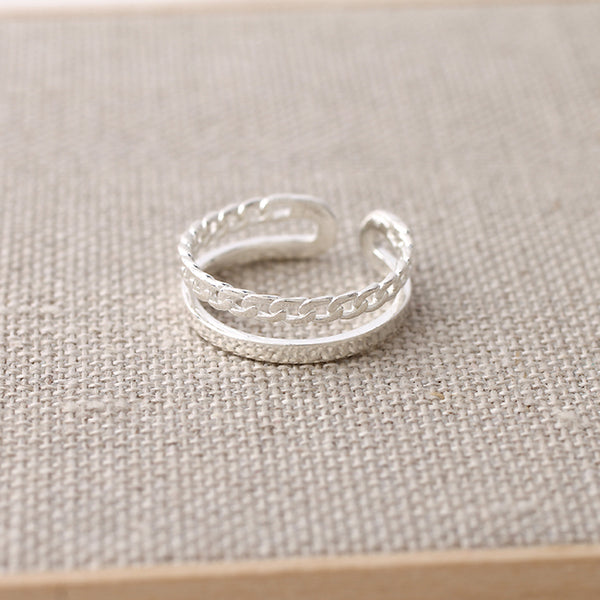 Sterling Silver Chain Double Band Ring