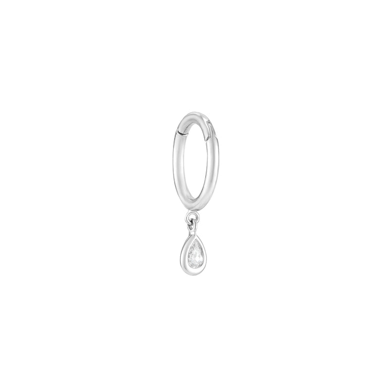 Teardrop Charm Dangle Clicker Ring Hoop- 14K Gold