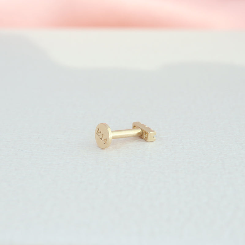 Mini Pave Bar Stud Labret Piercing- 14K Gold