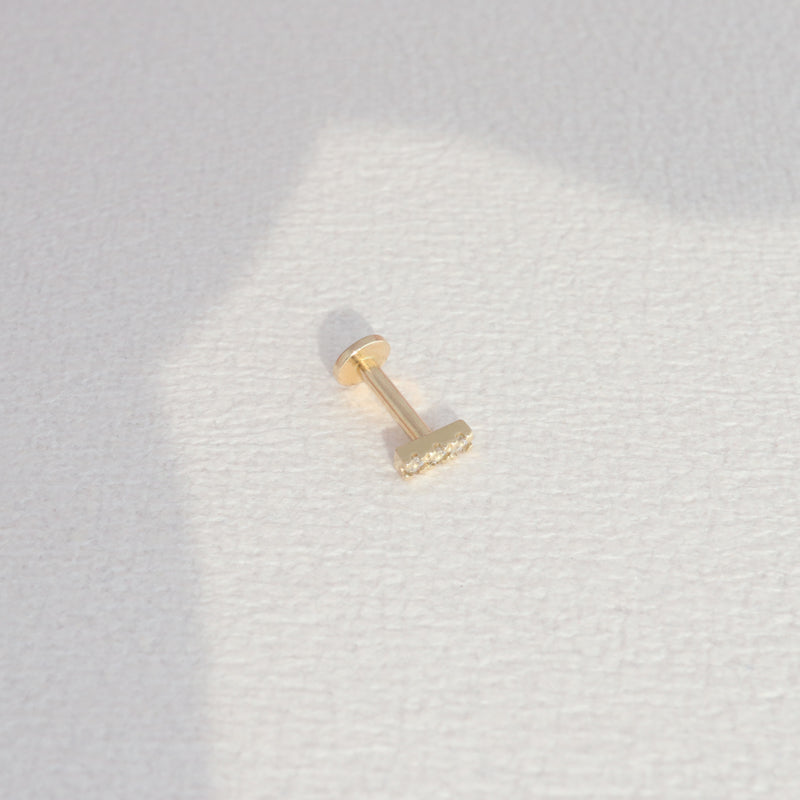 Mini Pave Bar Labret Piercing- 14K Gold