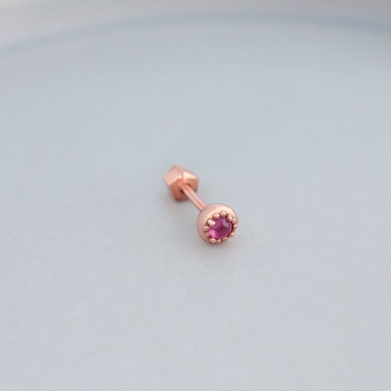 Tiny Ball Gemstone Cartilage Earring- 14K Gold