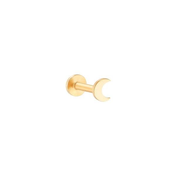 Tiny Crescent Moon Stud Labret Piercing- 14K Gold