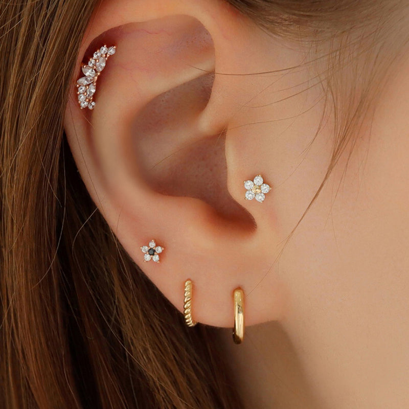 Tiny Flower Stud Flat Back Earring- 14K Gold