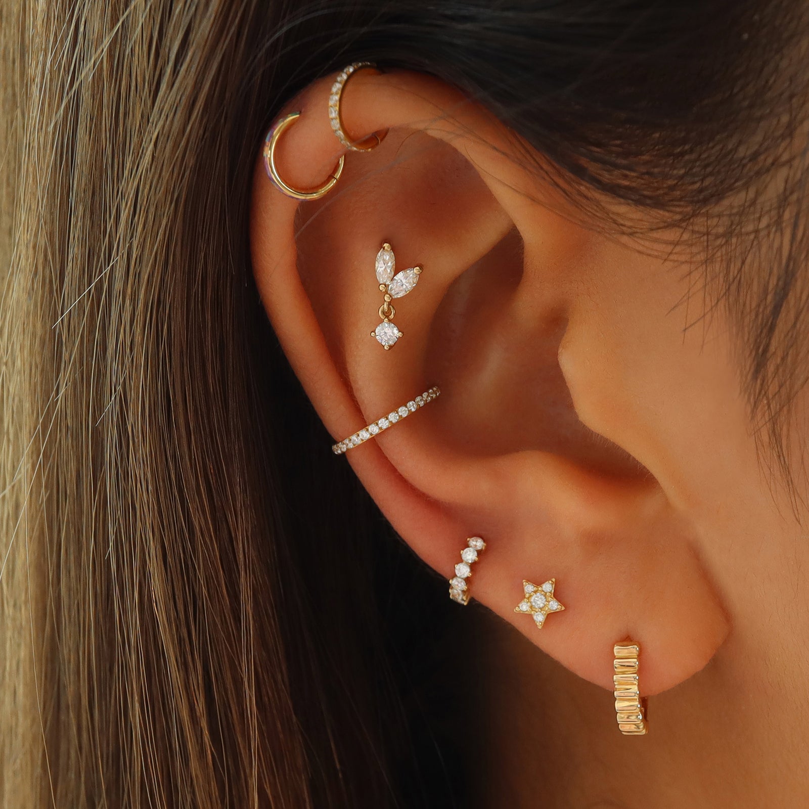 ピアス LESS IS MORE Single sale 14K gold one-touch pave earrings Pave Moon Studs in 14k Gold