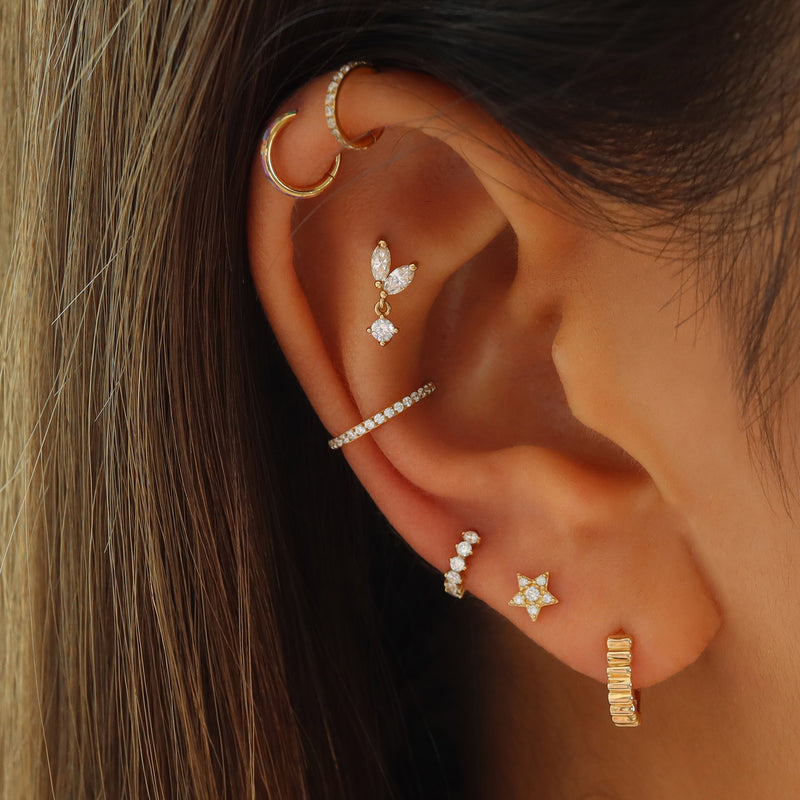 5mm diamond huggie hoop earring in upper lobe piercing