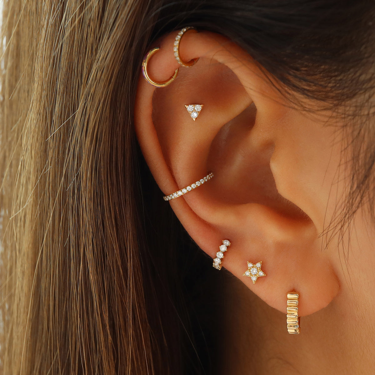 ◆STONEHENgE◆ 14K Piercing SA24B99M Single double-diamond-threaded-flat-