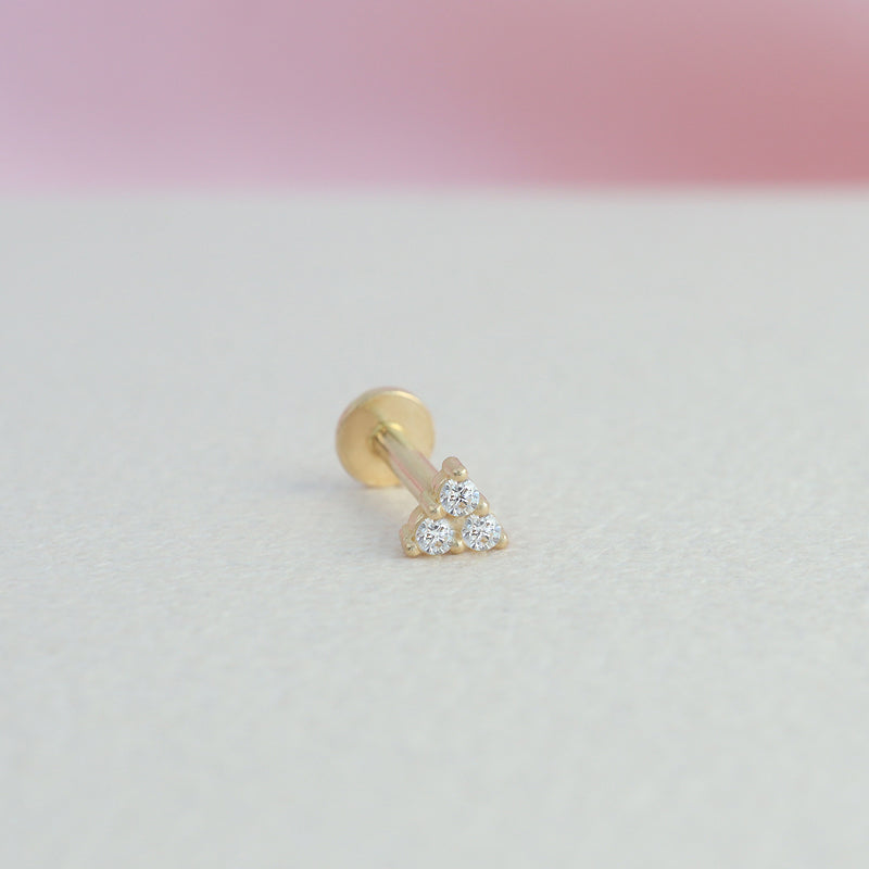 Micro Pave Triangle Stud Labret Piercing- 14K Gold