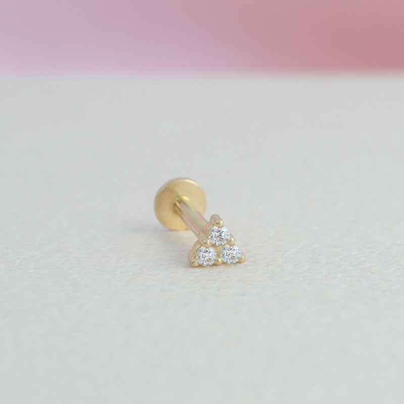 Micro Pave Triangle Labret Piercing- 14K Gold