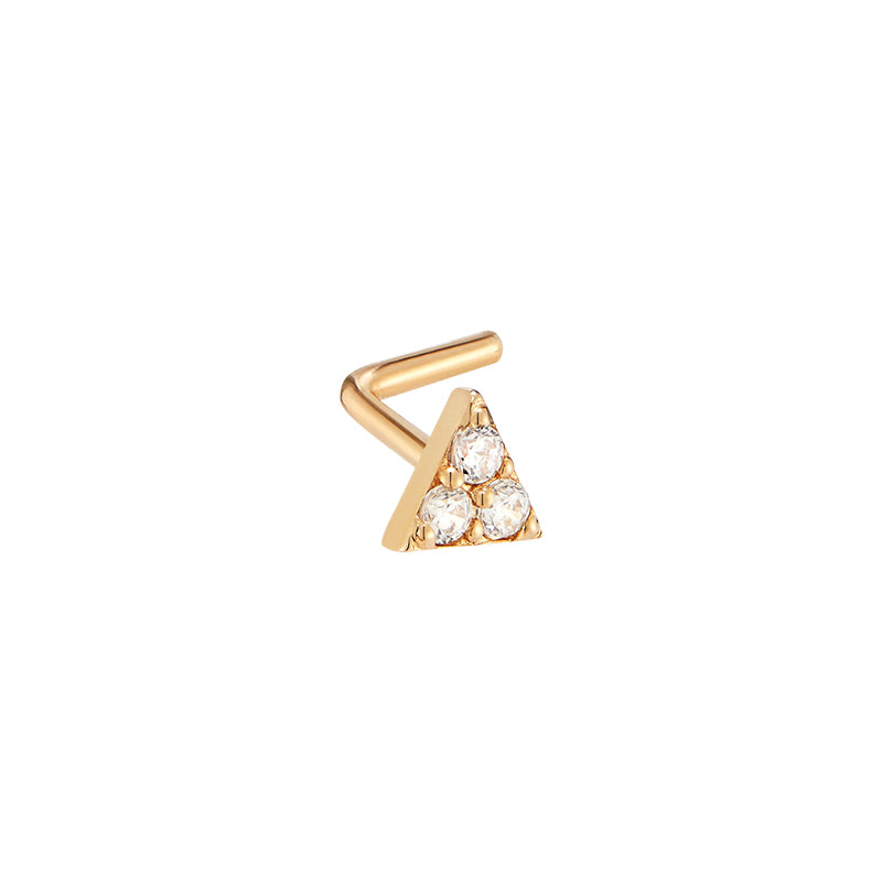 Three Stone Triangle L-Shape Nose Stud 14K Gold | Musemond, 14K Yellow Gold