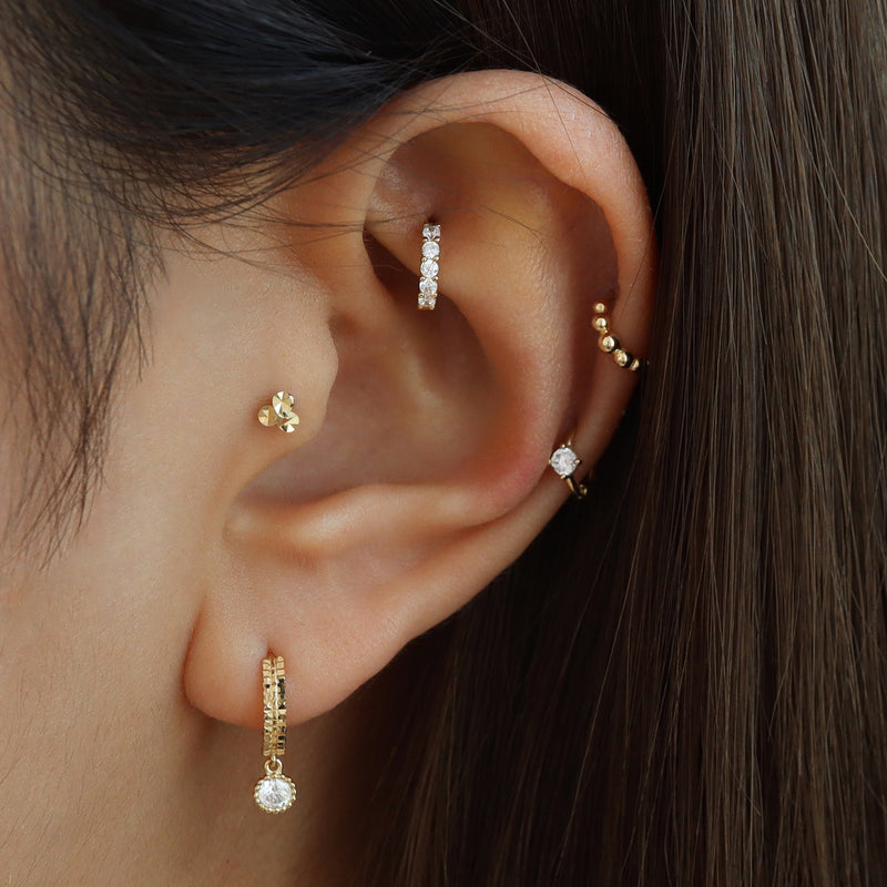 Trinity Dot Diamond-Cut Flat Back Earring- 14K Gold