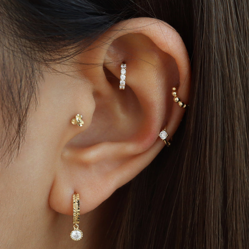 Trinity Dot Diamond-Cut Flat Back Earring- 14K Gold