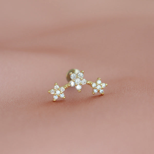 Triple Pave Flower Cartilage Piercing- 14K Gold