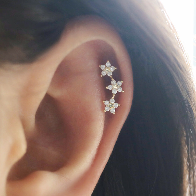 Triple Flower Helix Piercing- Sterling Silver