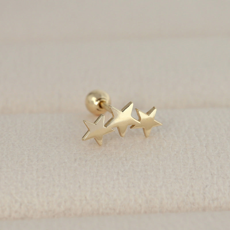 Triple Star Cartilage Piercing- 14K Gold