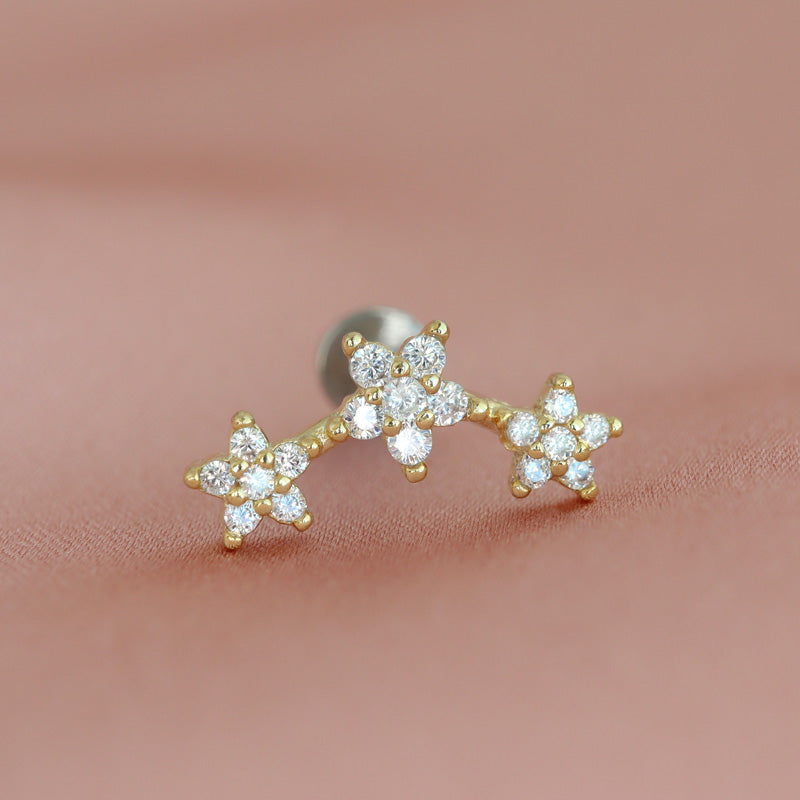 Curved Triple Flower Cartilage Earring