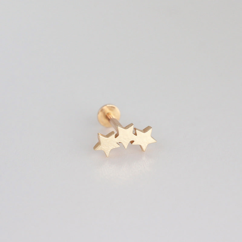 Triple Star Labret Piercing- 14K Gold