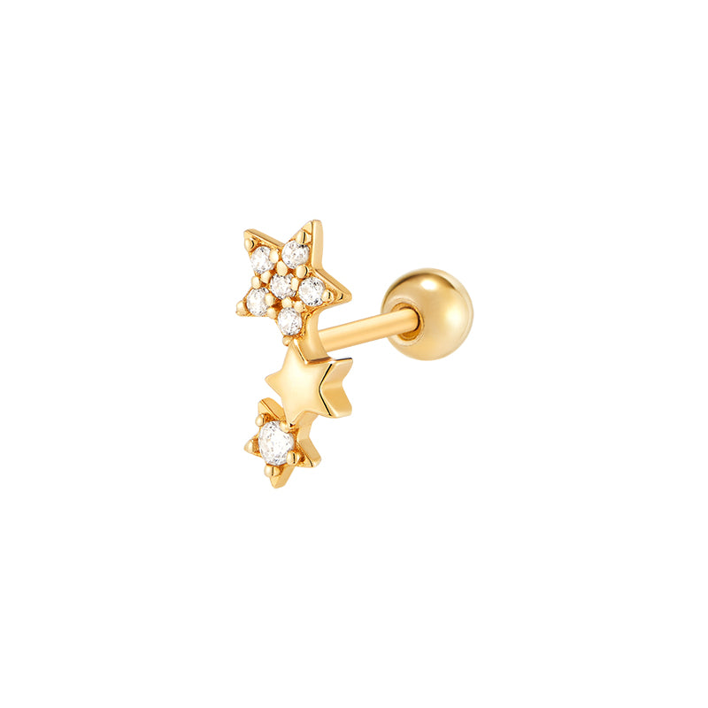 Celestial Triple Star Stud Piercing 14K Gold | Musemond