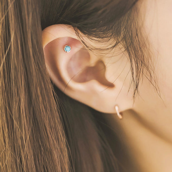 Cabochon Gemstone Ear Piercing- 14K Gold