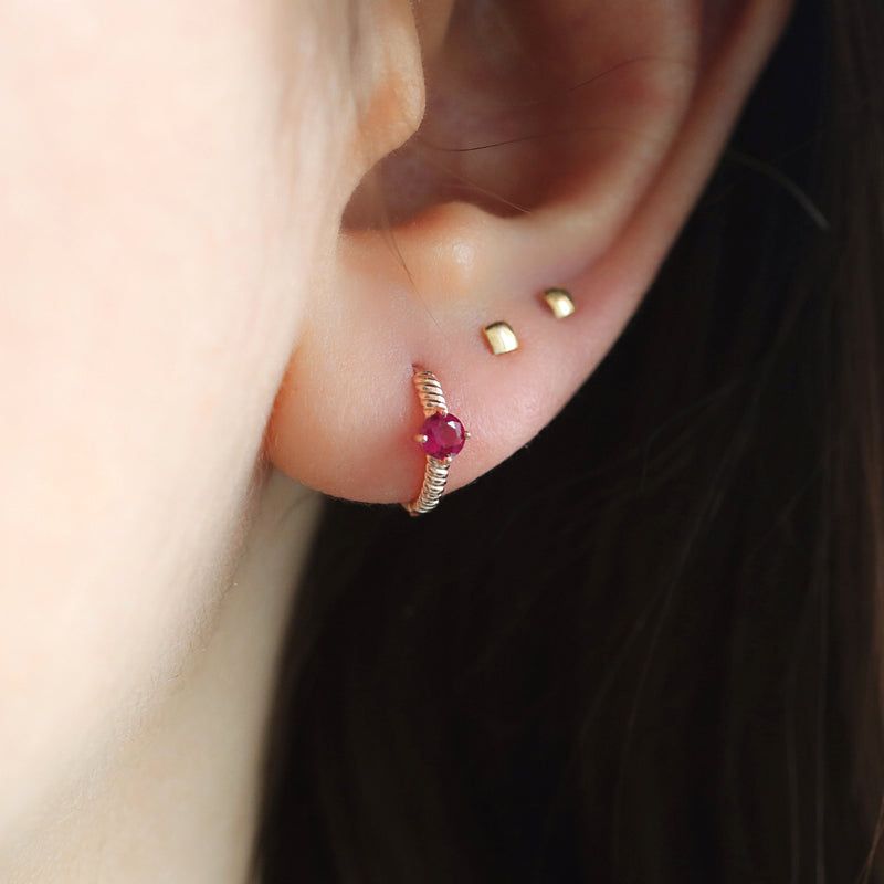 14k Yellow Gold Twist Huggie Hoops