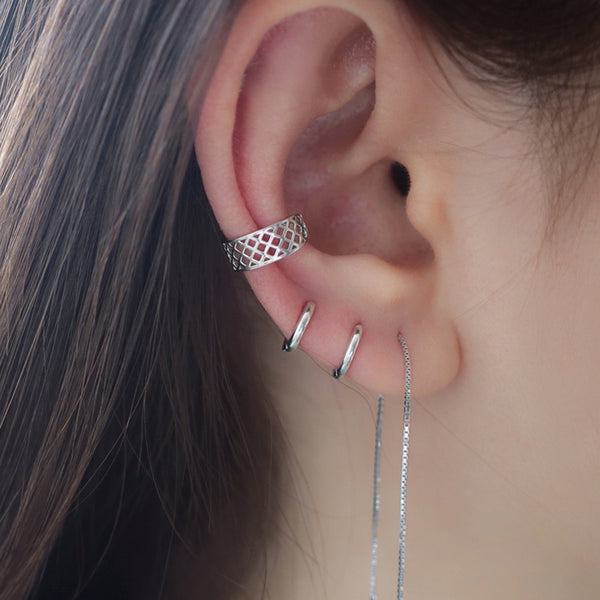 stacking cartilage earrings and ear cuff in silver