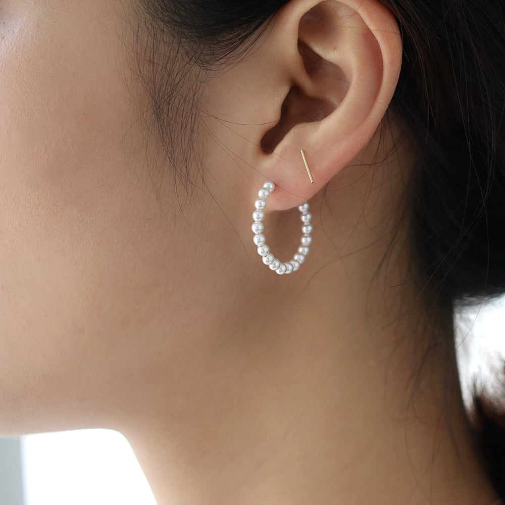 アクセサリーその他 MIDNIGHT MOMENT - half hoop pearl earring - silver Pearl Hoop Earrings 925 Sterling Silver | Musemond