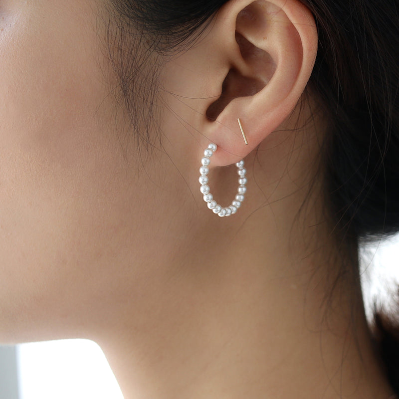 Pearl Hoop Earrings- Sterling Silver