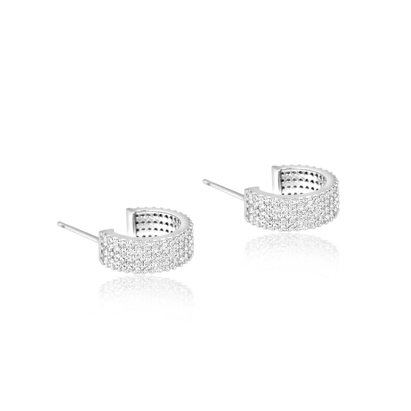 Pave Wide Open Hoops- Sterling Silver