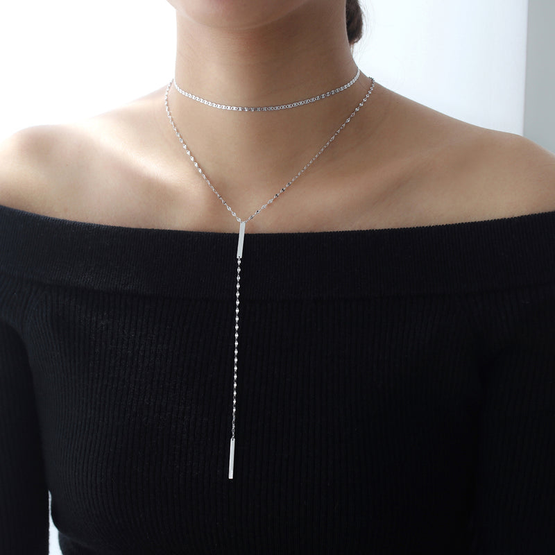 Sterling Silver Chunky Chain Lariat Y Necklace, Mother of Pearl MOP Star  and Silver Cross Dangle, Adjustable Long Length,
